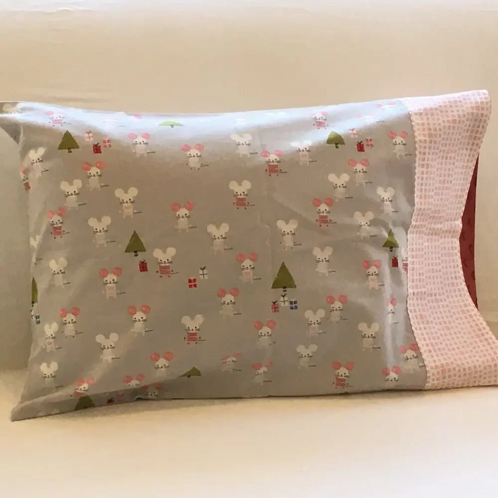 Handmade Christmas Mice Pillowcase: Toddler/ Travel Size